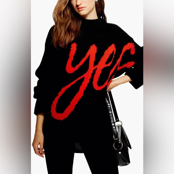 Topshop Black & Red “Yes” Chunky Knit‎ Sweater - Picture 1 of 4